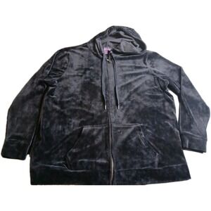 Gloria Van. Women`s Black Velour Velvet Full Zip Hoodie Track Jacket‎ XXL #478C